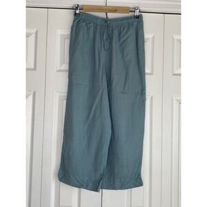 Flax Blend Pants Wide Leg Cropped Ankle Pull-up Lagenlook Boho Vintage Women's S